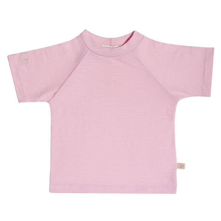 mokopuna baby tee shirt in merino with short sleeves and round neckline in size 2_magnolia