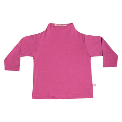mokopuna tee shirt in merino with long sleeves and funnel neck in size 1_raspberry