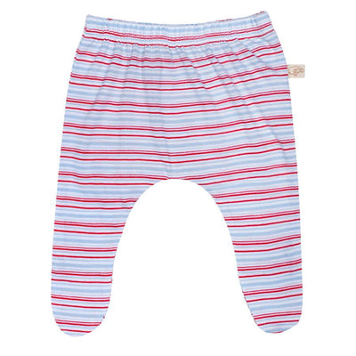 mokopuna baby footpants in merino, footed leggings with elastic waistband in size 1_ruby stripe