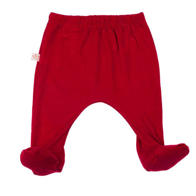 mokopuna baby footpants in merino, footed leggings with elastic waistband in size 000_ruby