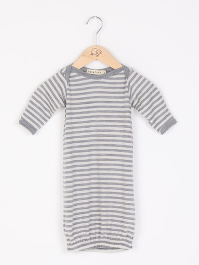 mokopuna sleepsuit gown in merino with envelope neckline, built-in mitts and elastic bottom in size 000_cloudy bay stripe
