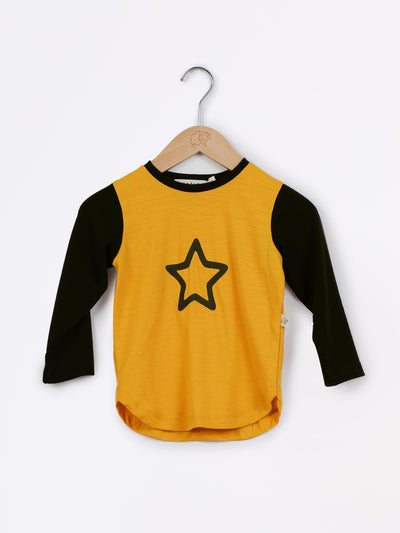 long sleeve tee shirt in merino with round neckline in size 4_butterscotch star