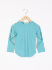 long sleeve tee shirt in merino with round neckline in size 4_tealeaf
