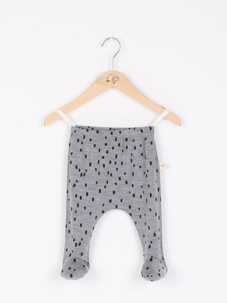 mokopuna baby footpants in merino, footed leggings with elastic waistband in size NB_confetti
