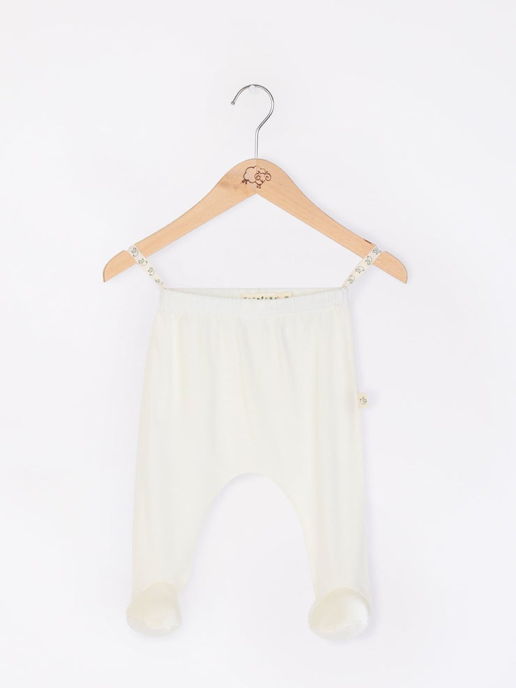mokopuna baby footpants in merino, footed leggings with elastic waistband in size PREM_lily