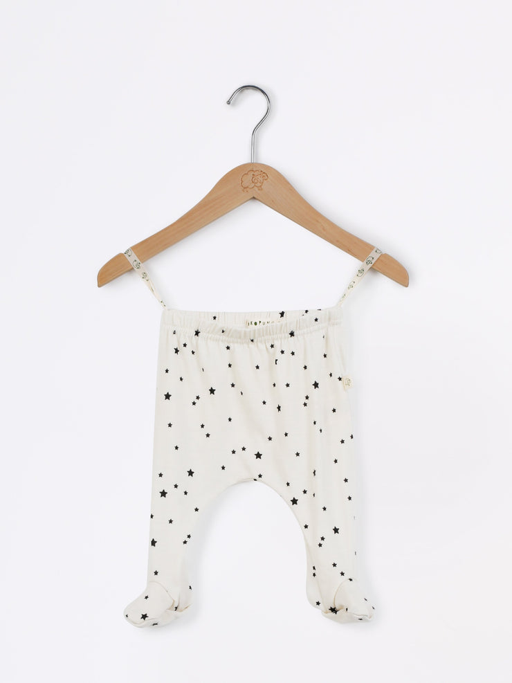 mokopuna baby footpants in merino, footed leggings with elastic waistband in size 00_stardust