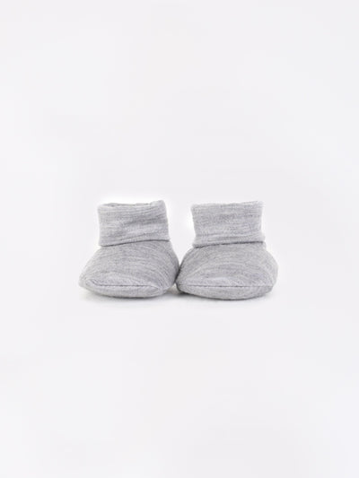 mokopuna newborn booties in merino with foldable cuffs in size OSFA_mist