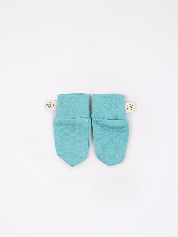 mokopuna scratch mittens in merino with foldable cuffs in size NB_tealeaf
