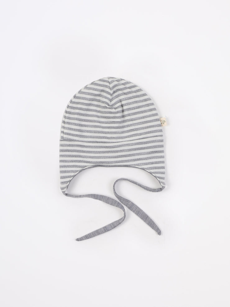 mokopuna beanie in merino with ear flaps and ties in size 2-4 yr_cloudy bay stripe